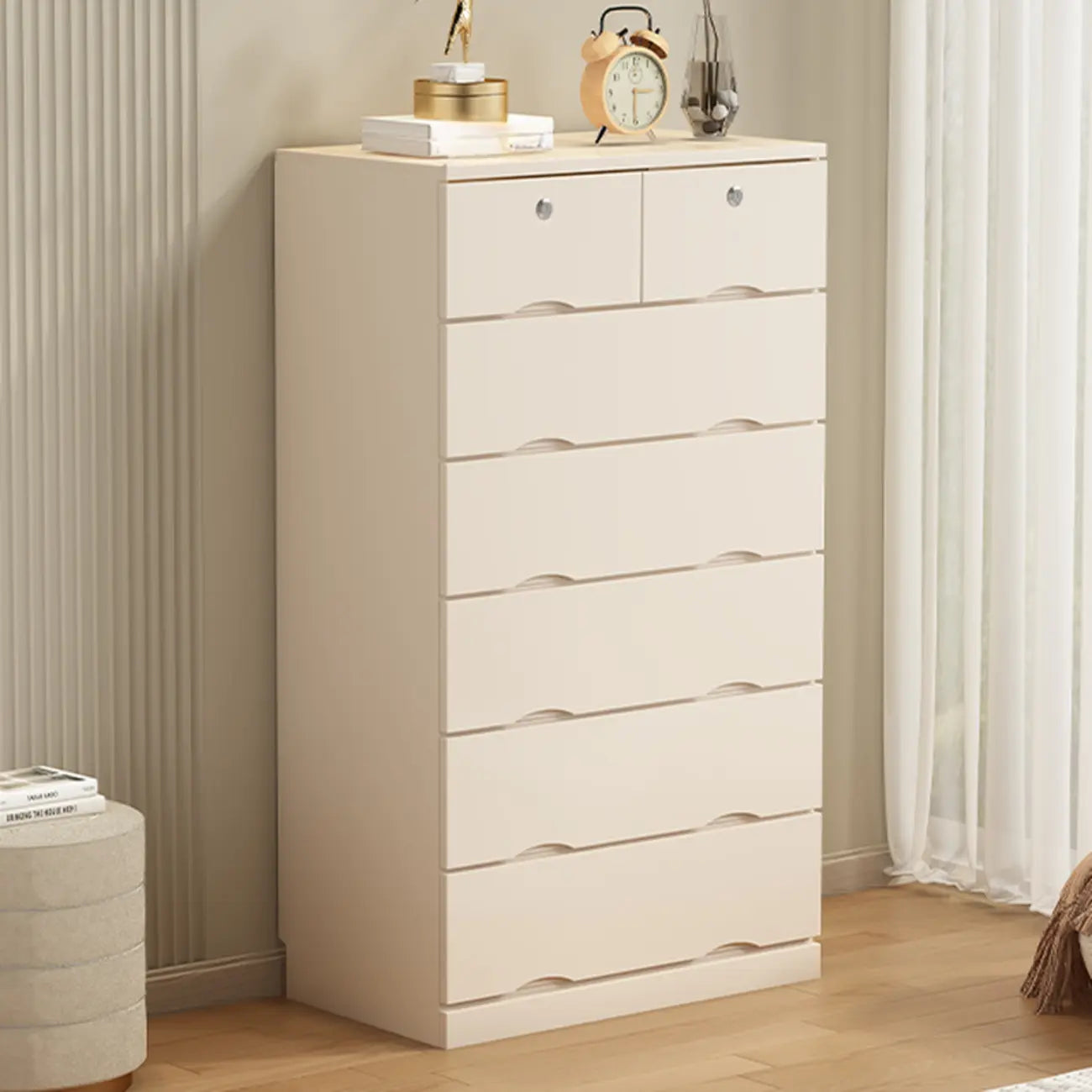 Commode industrielle en bois massif à 5 tiroirs pour chambre à coucher