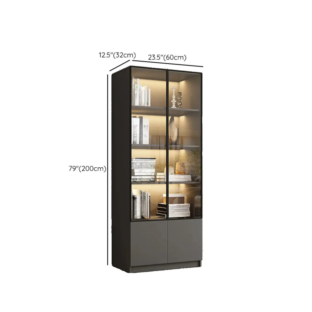 Vitrine standard de rangement avec porte vitrée et bois noir