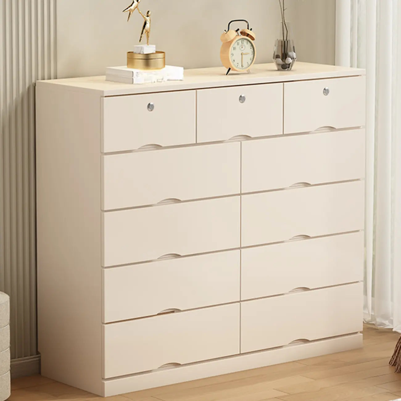 Commode industrielle en bois massif à 5 tiroirs pour chambre à coucher