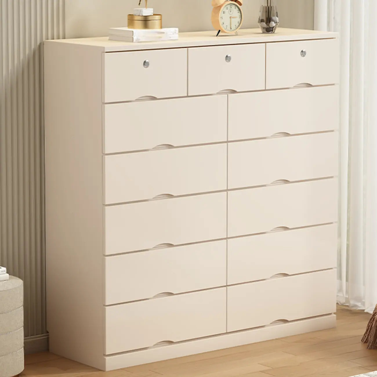 Commode industrielle en bois massif à 5 tiroirs pour chambre à coucher