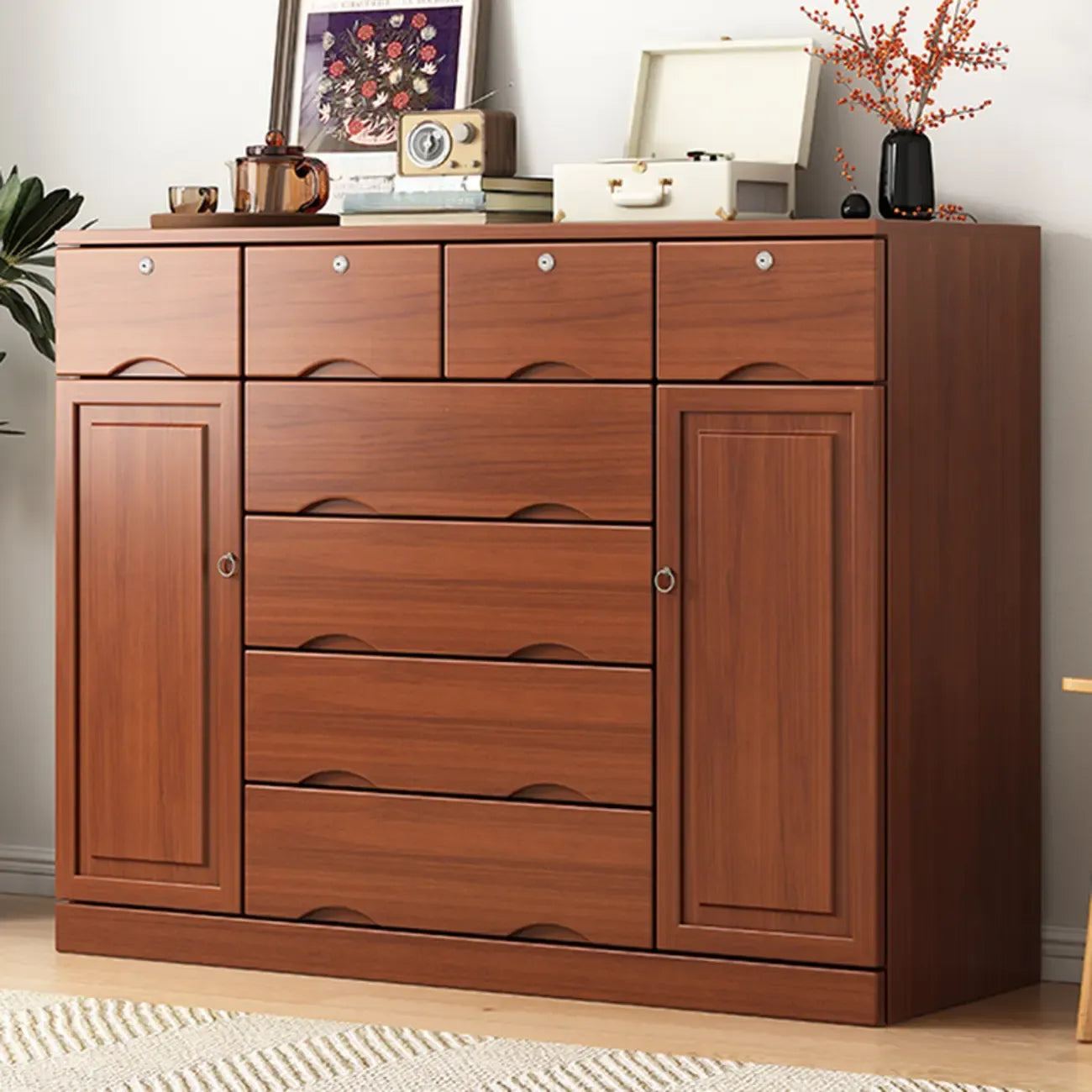 Commode industrielle en bois massif à 5 tiroirs pour chambre à coucher