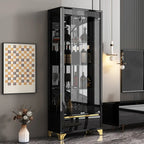 Élégante vitrine en verre noir transparent avec tiroirs