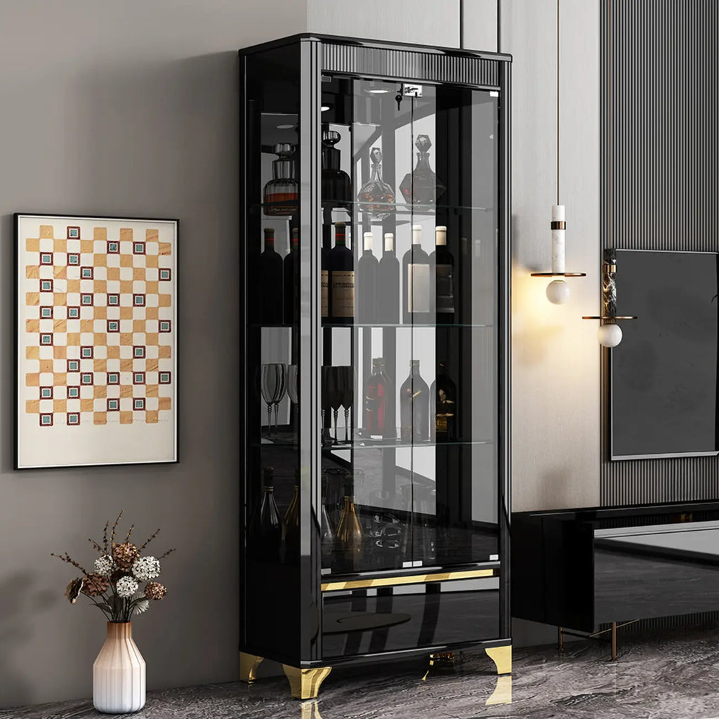 Élégante vitrine en verre noir transparent avec tiroirs