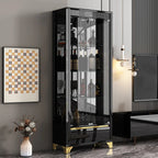Élégante vitrine en verre noir transparent avec tiroirs
