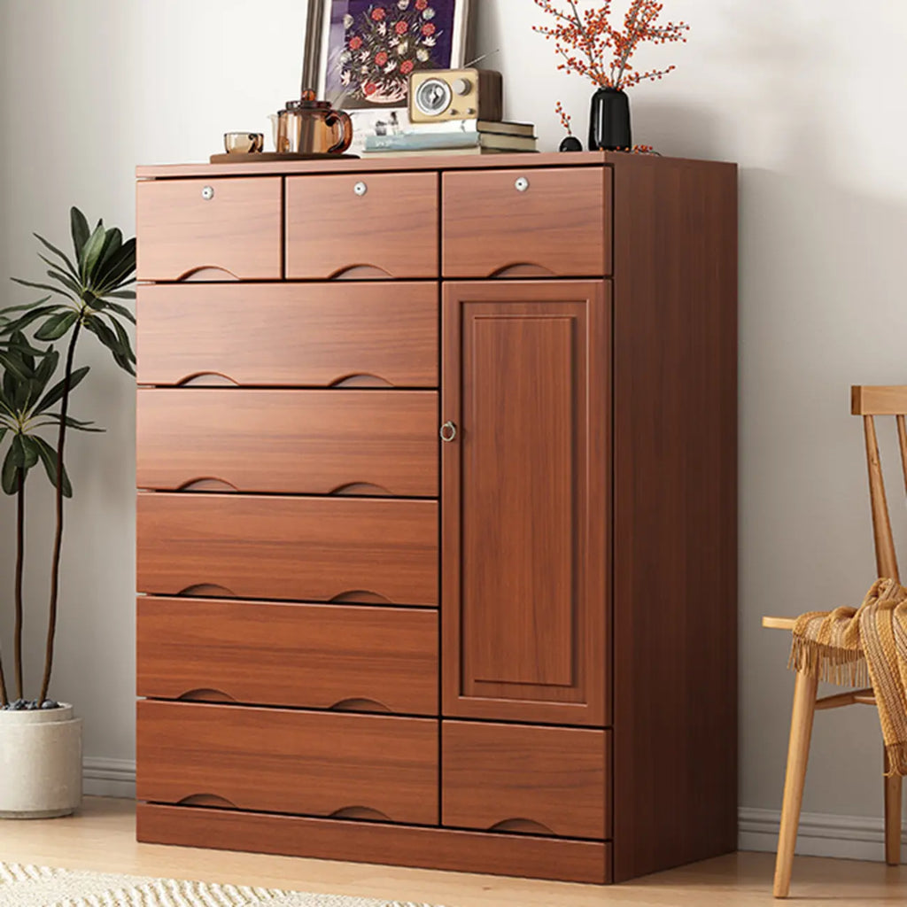 Commode industrielle en bois massif à 5 tiroirs pour chambre à coucher