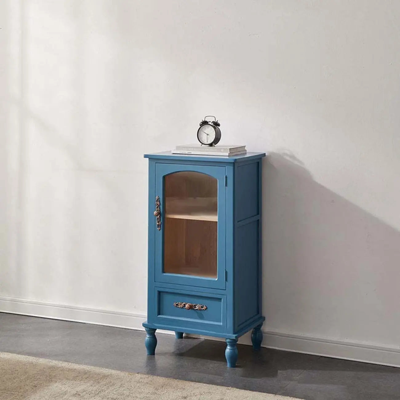 Meuble de rangement d'appoint européen en bois avec porte et tiroir en verre
