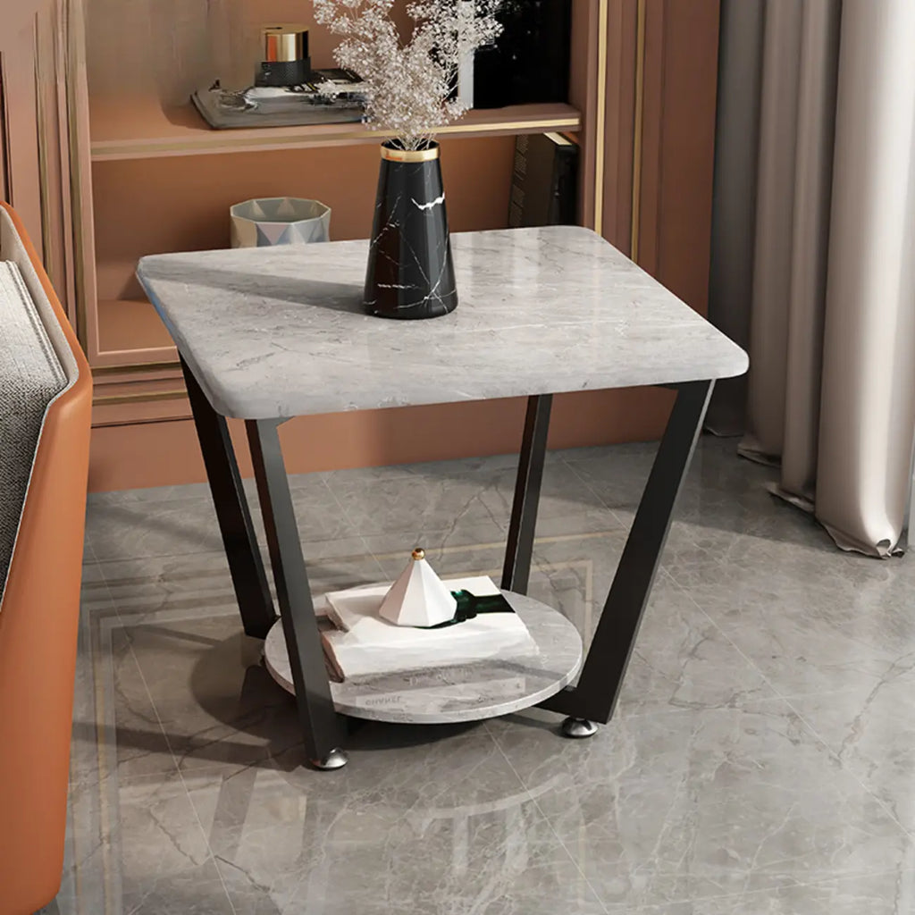 Table d'appoint moderne carrée en marbre gris avec rangement