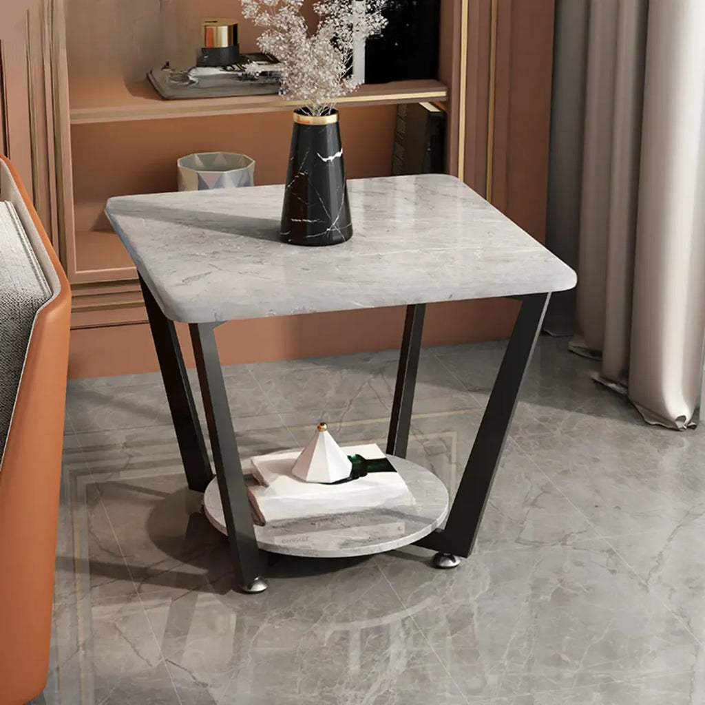 Table d'appoint moderne carrée en marbre gris avec rangement