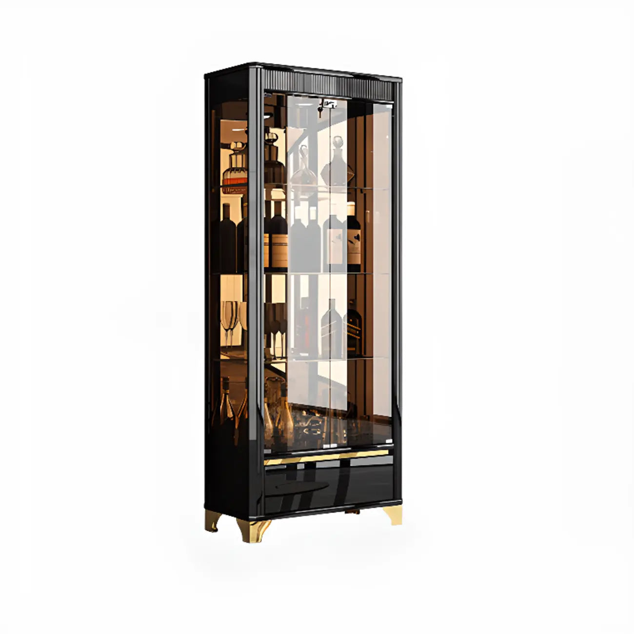 Élégante vitrine en verre noir transparent avec tiroirs