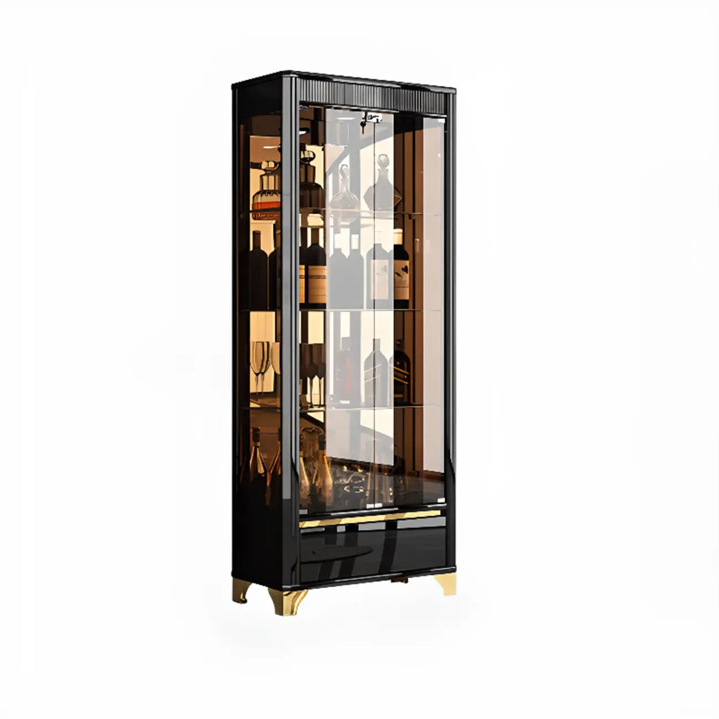 Élégante vitrine en verre noir transparent avec tiroirs