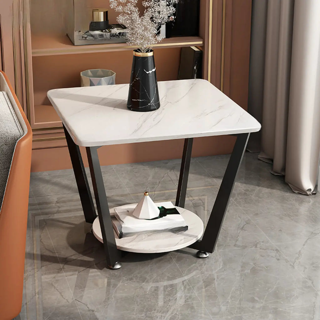 Table d'appoint moderne carrée en marbre gris avec rangement