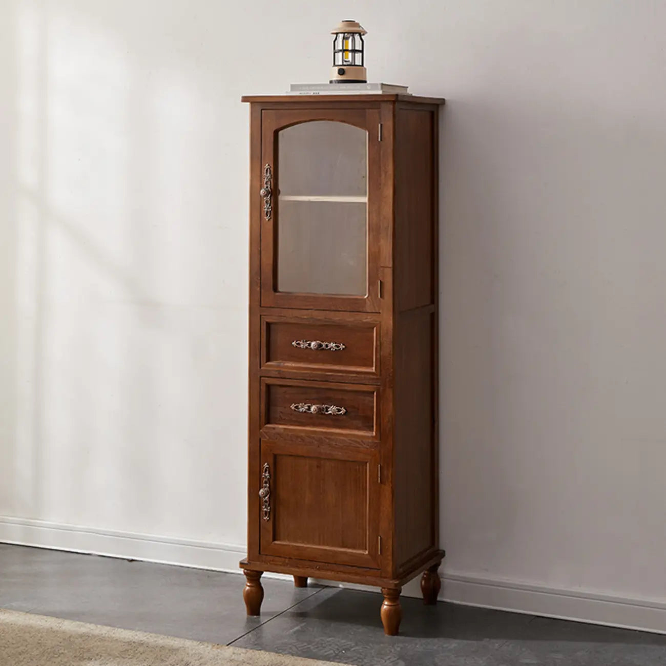 Meuble de rangement d'appoint européen en bois avec porte et tiroir en verre