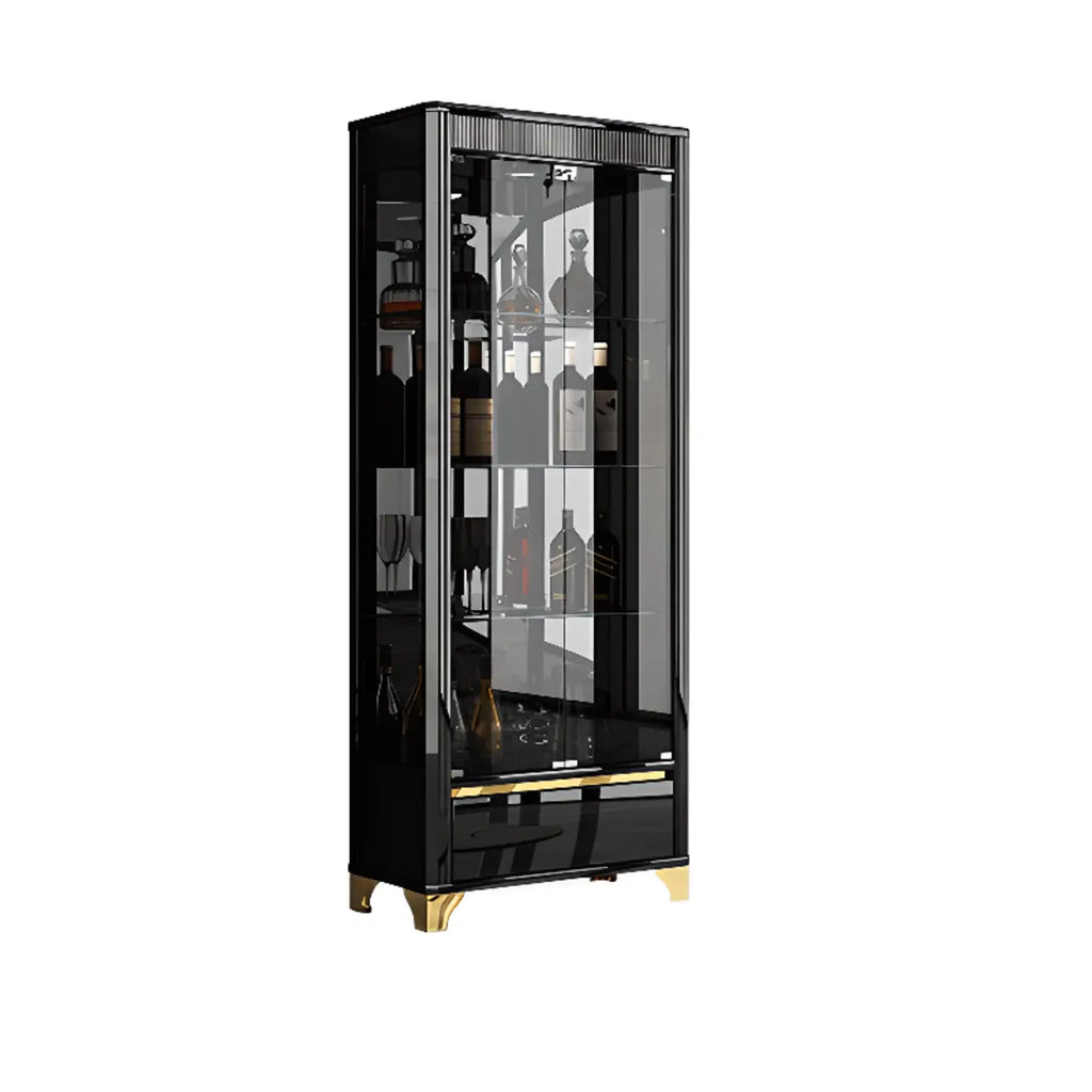 Élégante vitrine en verre noir transparent avec tiroirs