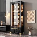 Élégante vitrine en verre noir transparent avec tiroirs