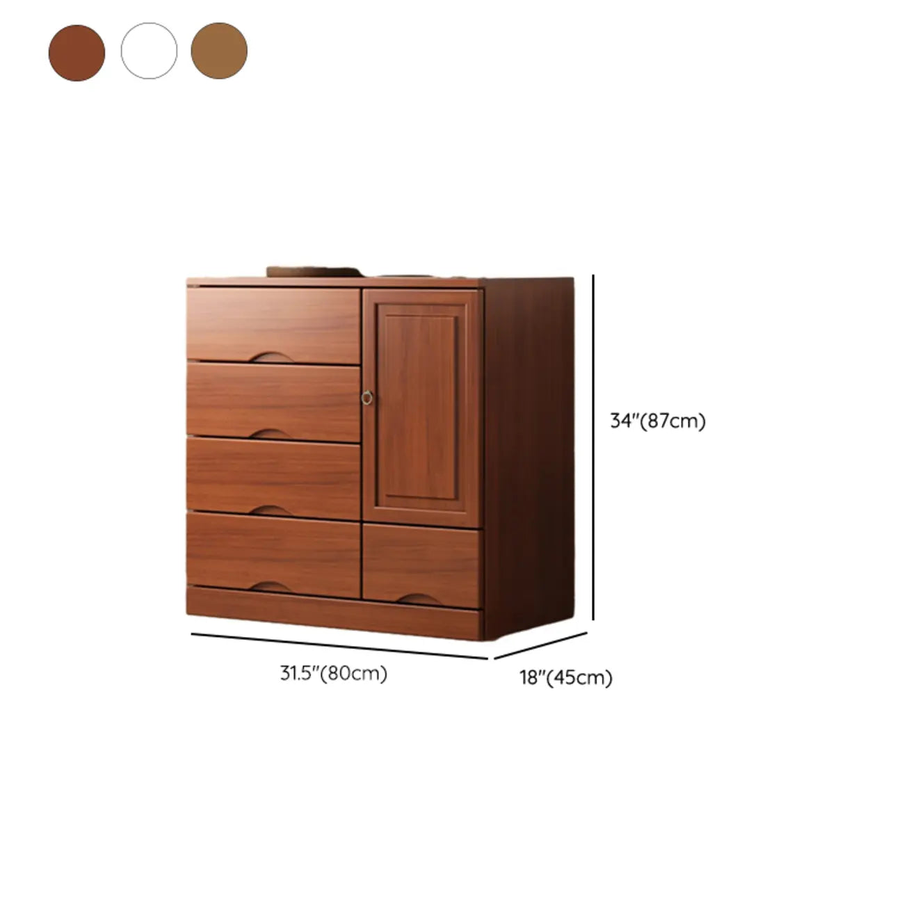 Commode industrielle en bois massif à 5 tiroirs pour chambre à coucher