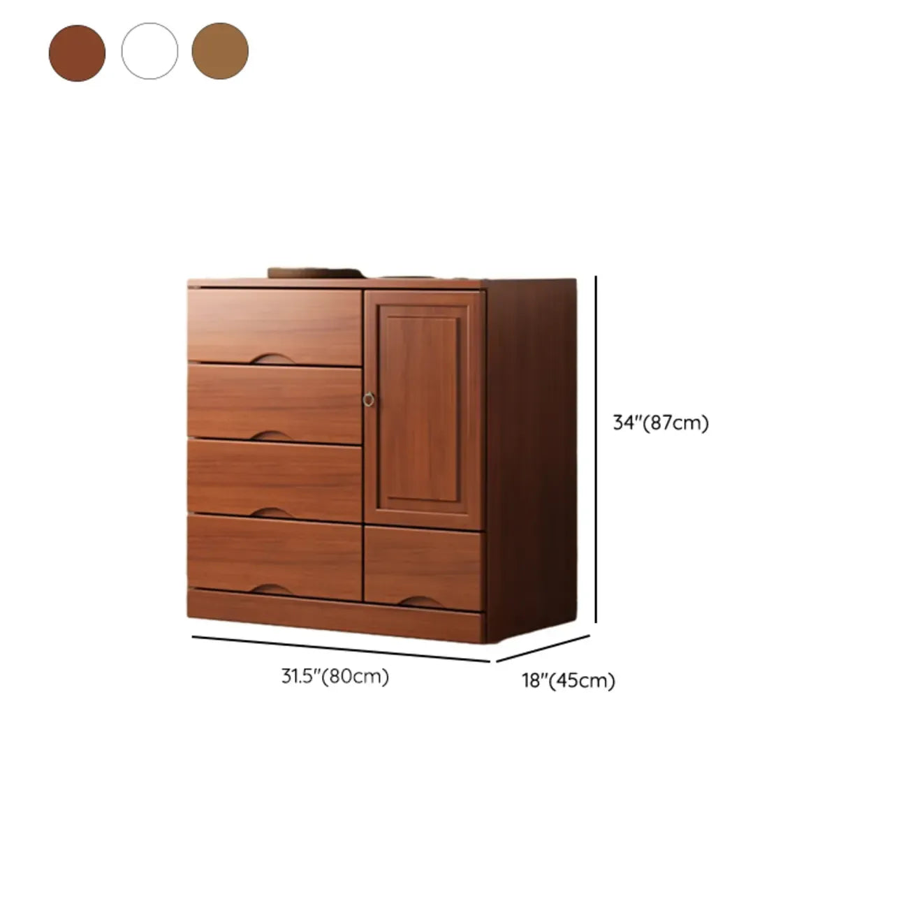 Commode industrielle en bois massif à 5 tiroirs pour chambre à coucher
