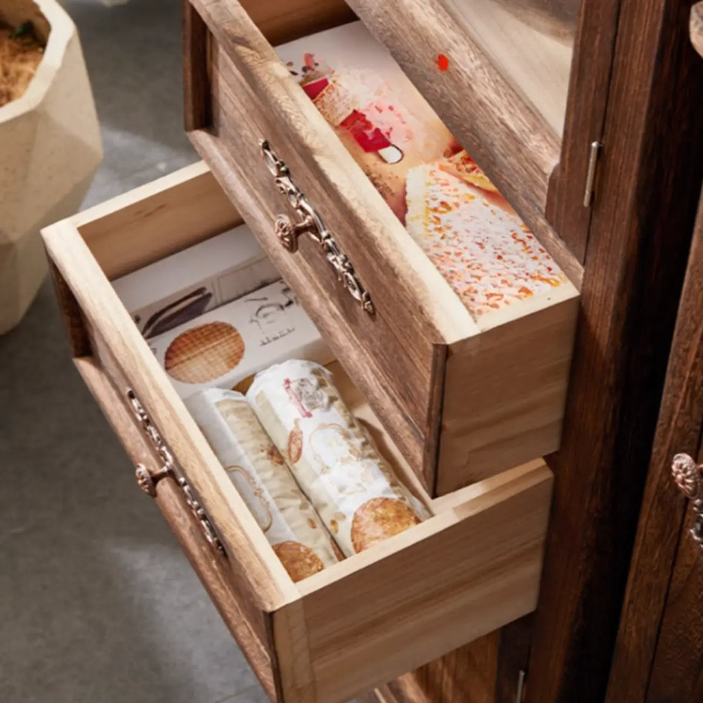 Meuble de rangement d'appoint européen en bois avec porte et tiroir en verre