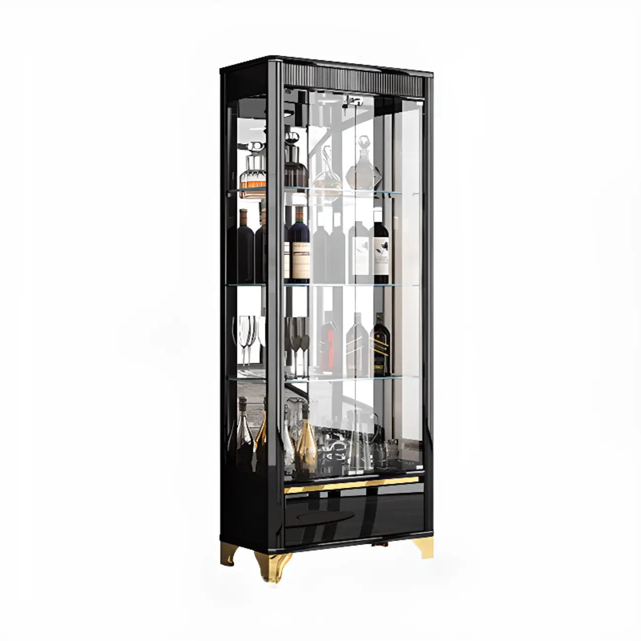 Élégante vitrine en verre noir transparent avec tiroirs