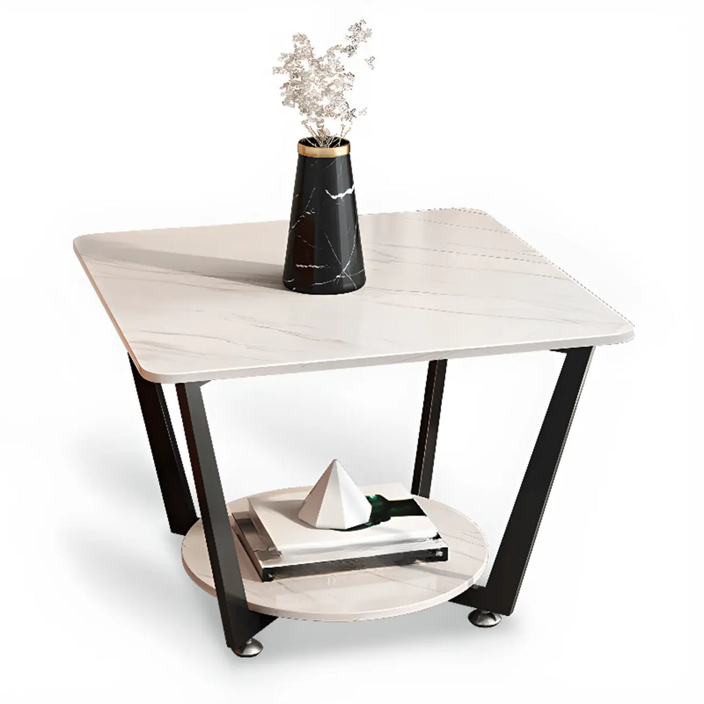 Table d'appoint moderne carrée en marbre gris avec rangement