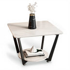 Table d'appoint moderne carrée en marbre gris avec rangement