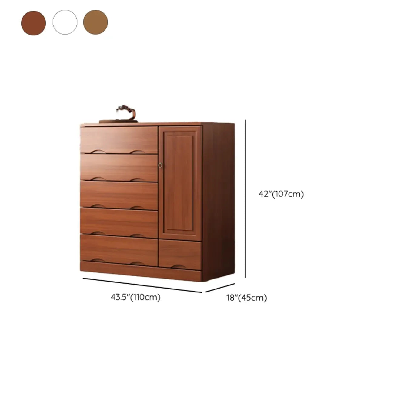 Commode industrielle en bois massif à 5 tiroirs pour chambre à coucher