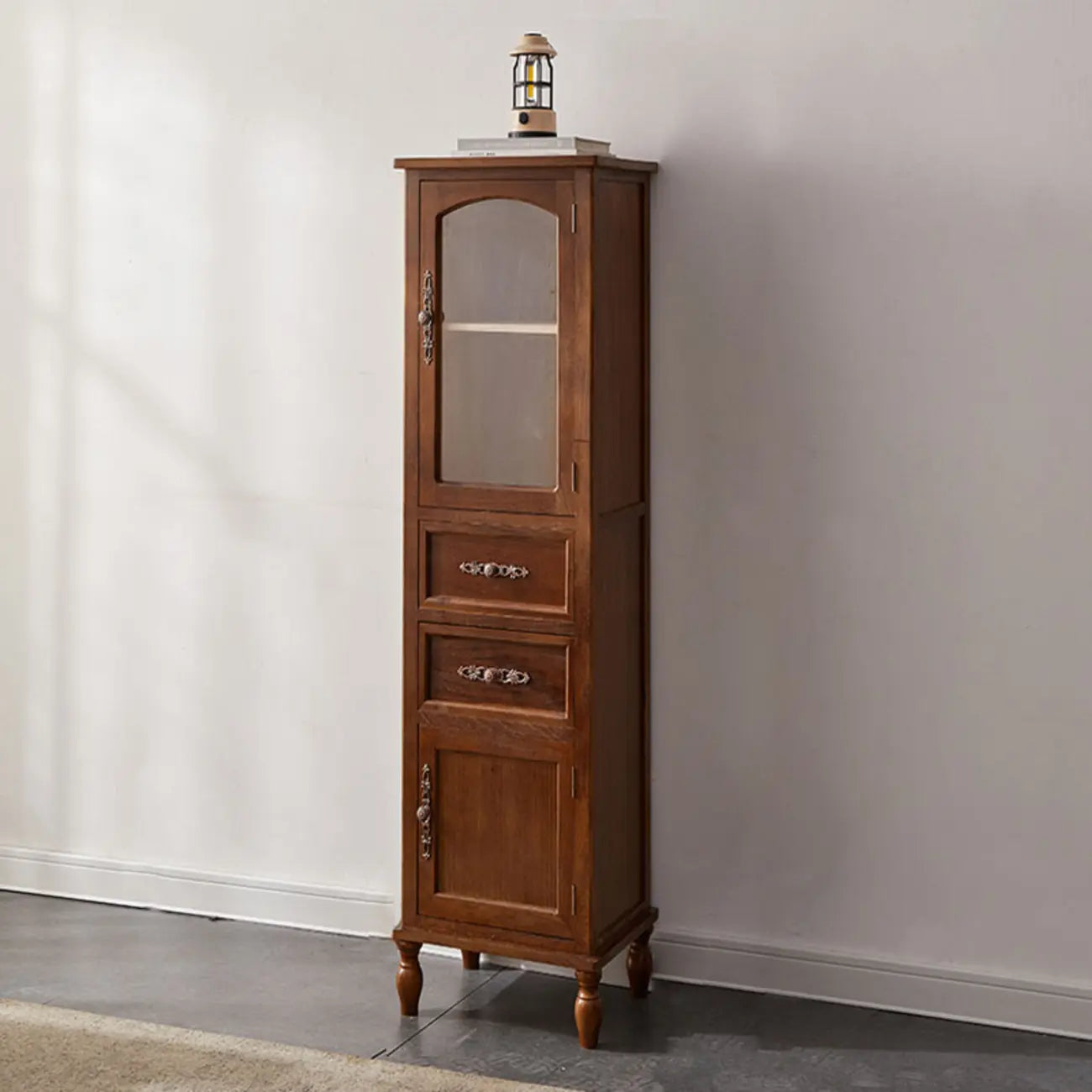 Meuble de rangement d'appoint européen en bois avec porte et tiroir en verre