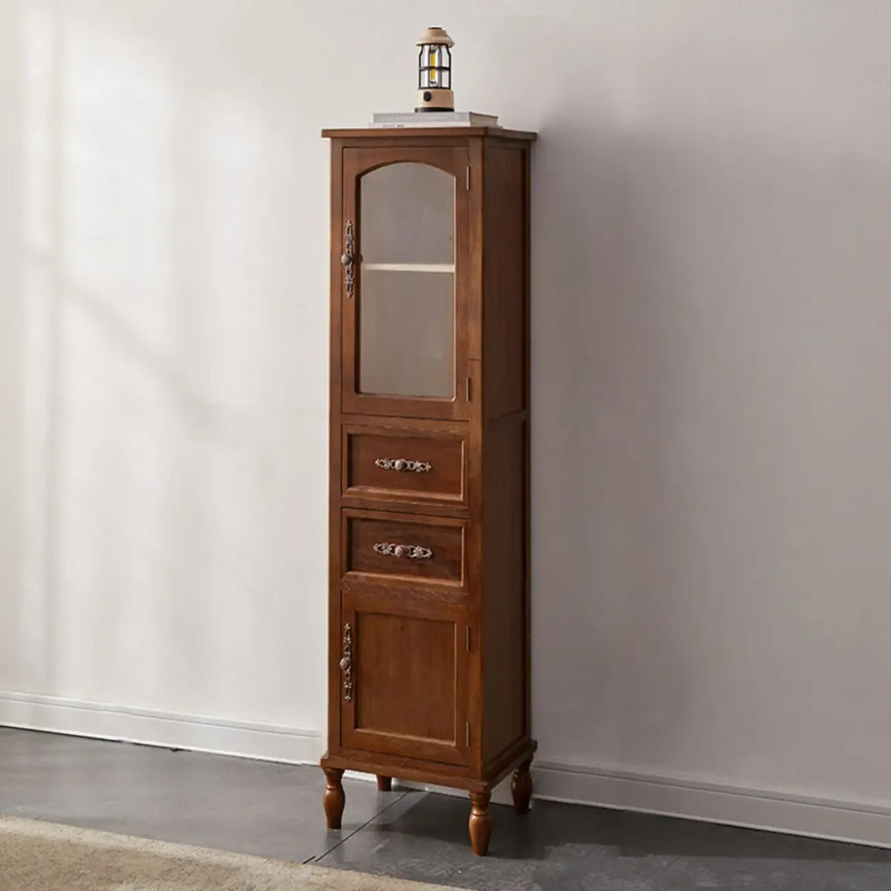 Meuble de rangement d'appoint européen en bois avec porte et tiroir en verre