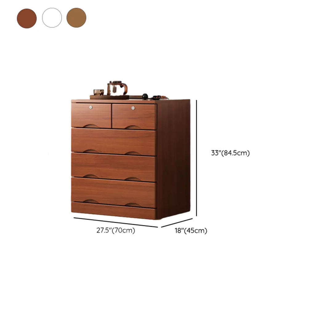 Commode industrielle en bois massif à 5 tiroirs pour chambre à coucher