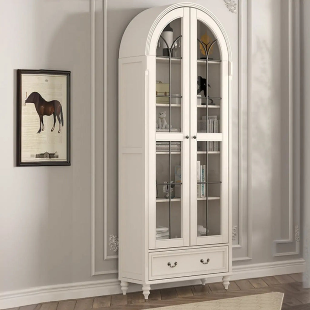 Mobile Espositore Contenitore in Legno Bianco con Ante ad Arco in Vetro
