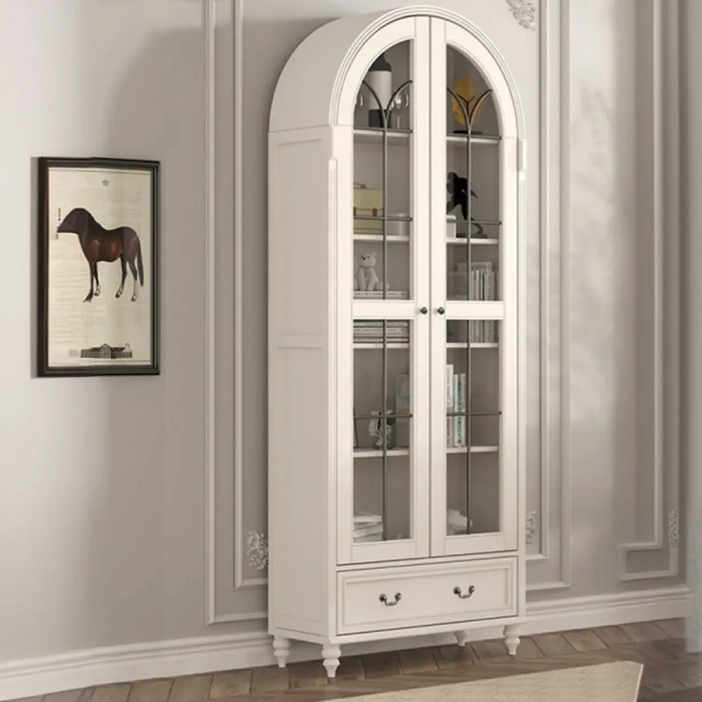 Mobile Espositore Contenitore in Legno Bianco con Ante ad Arco in Vetro