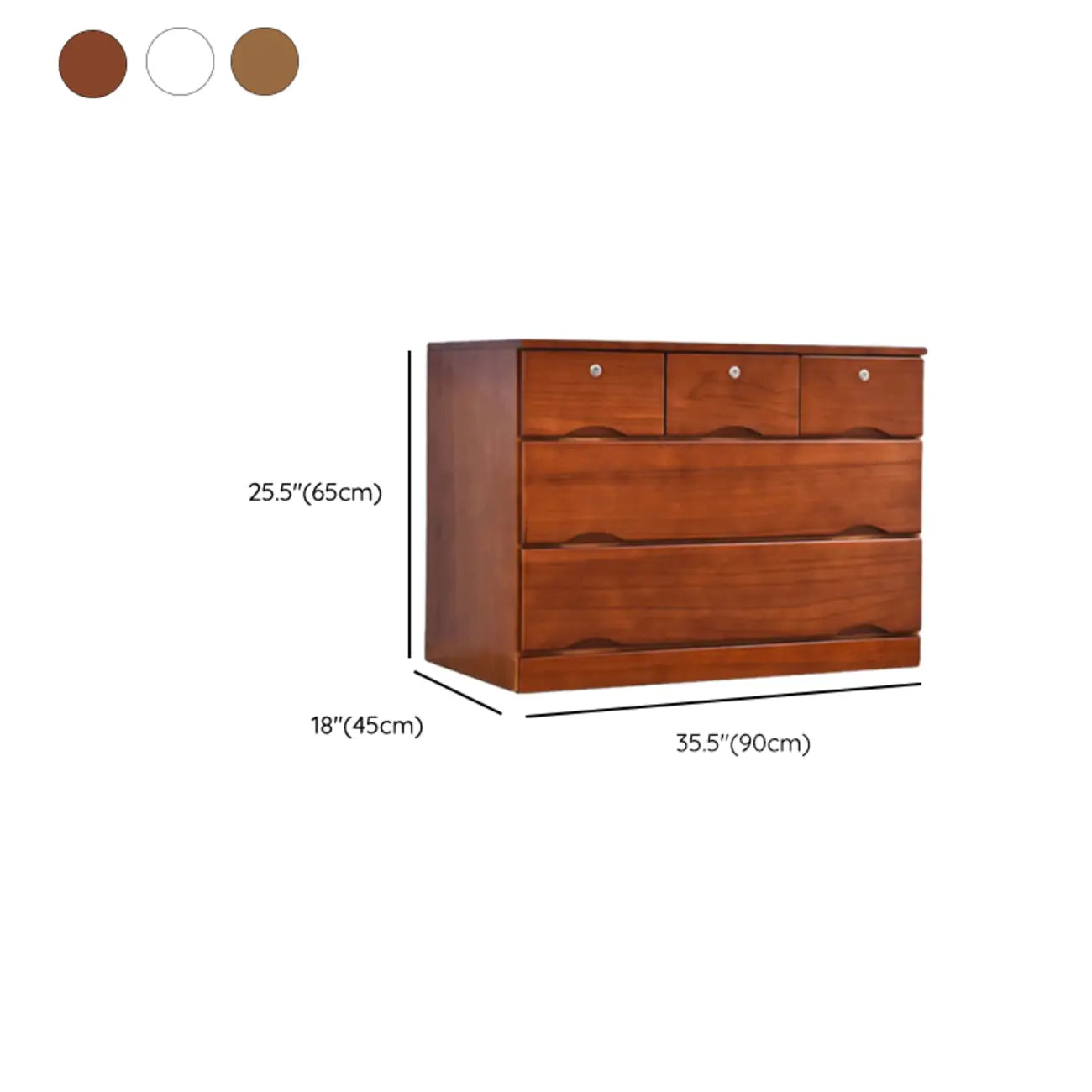 Commode industrielle en bois massif à 5 tiroirs pour chambre à coucher