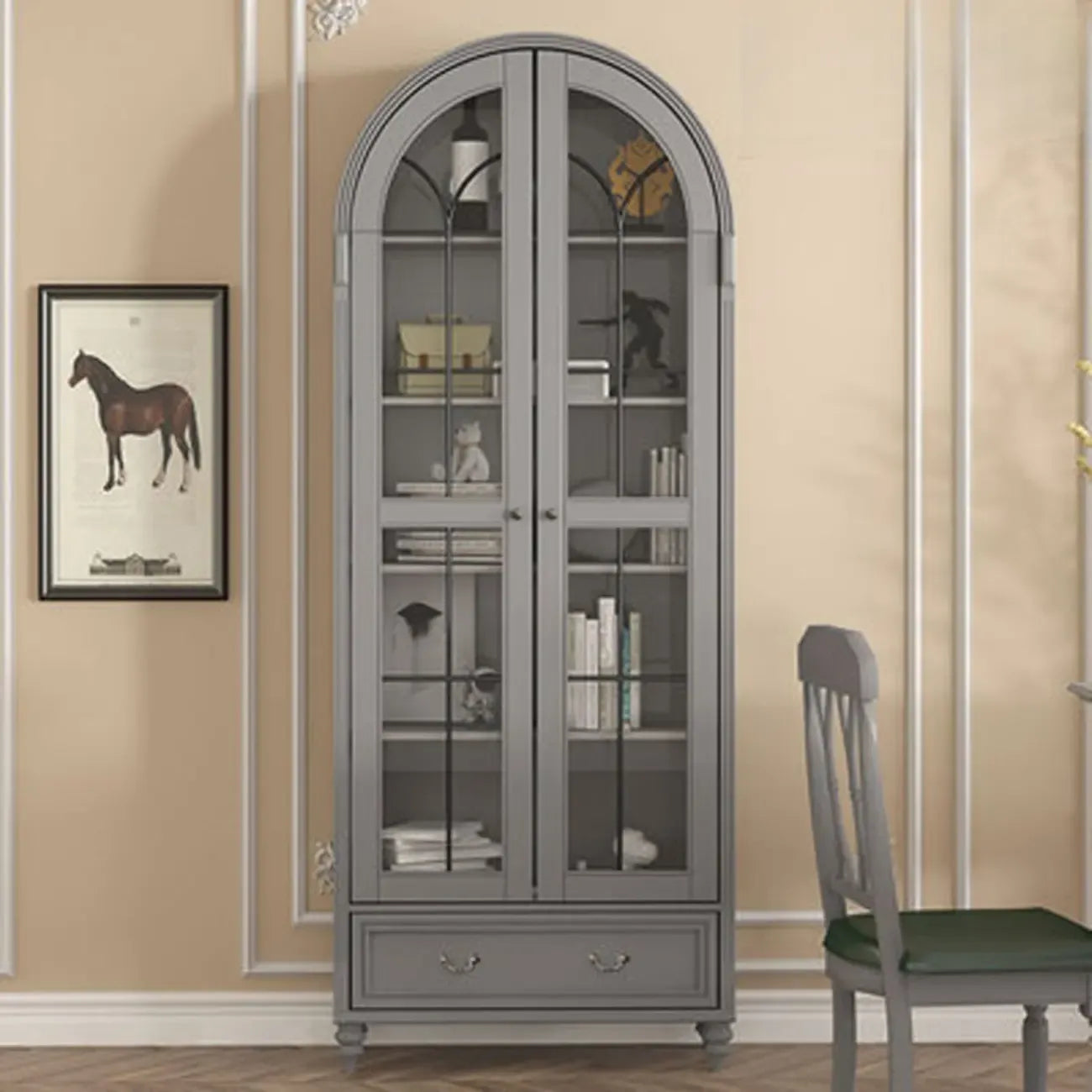 Mobile Espositore Contenitore in Legno Bianco con Ante ad Arco in Vetro