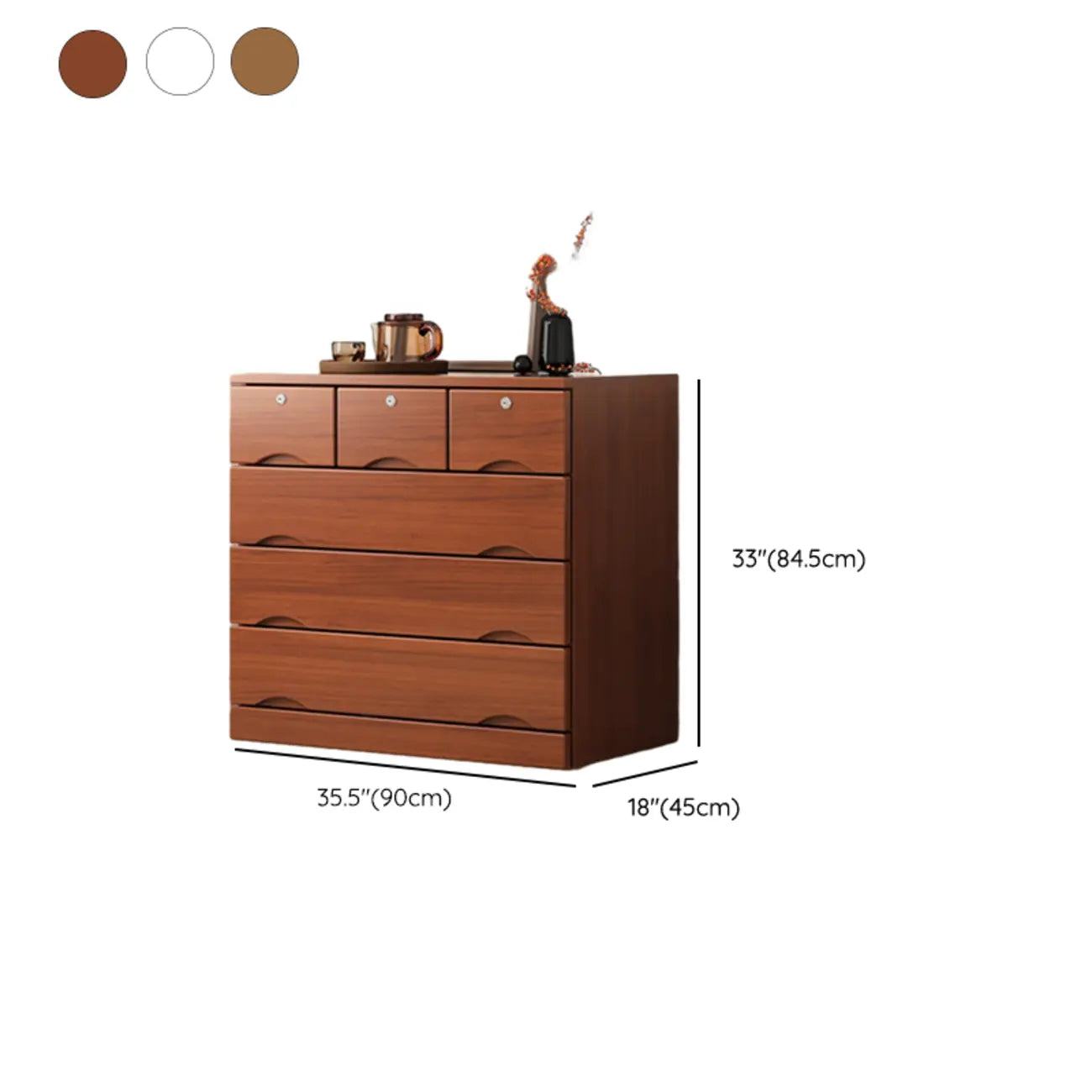 Commode industrielle en bois massif à 5 tiroirs pour chambre à coucher
