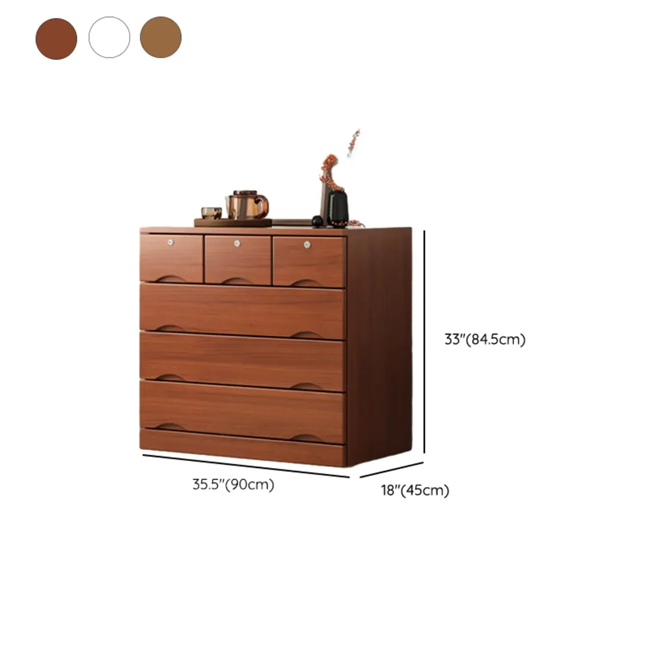 Commode industrielle en bois massif à 5 tiroirs pour chambre à coucher