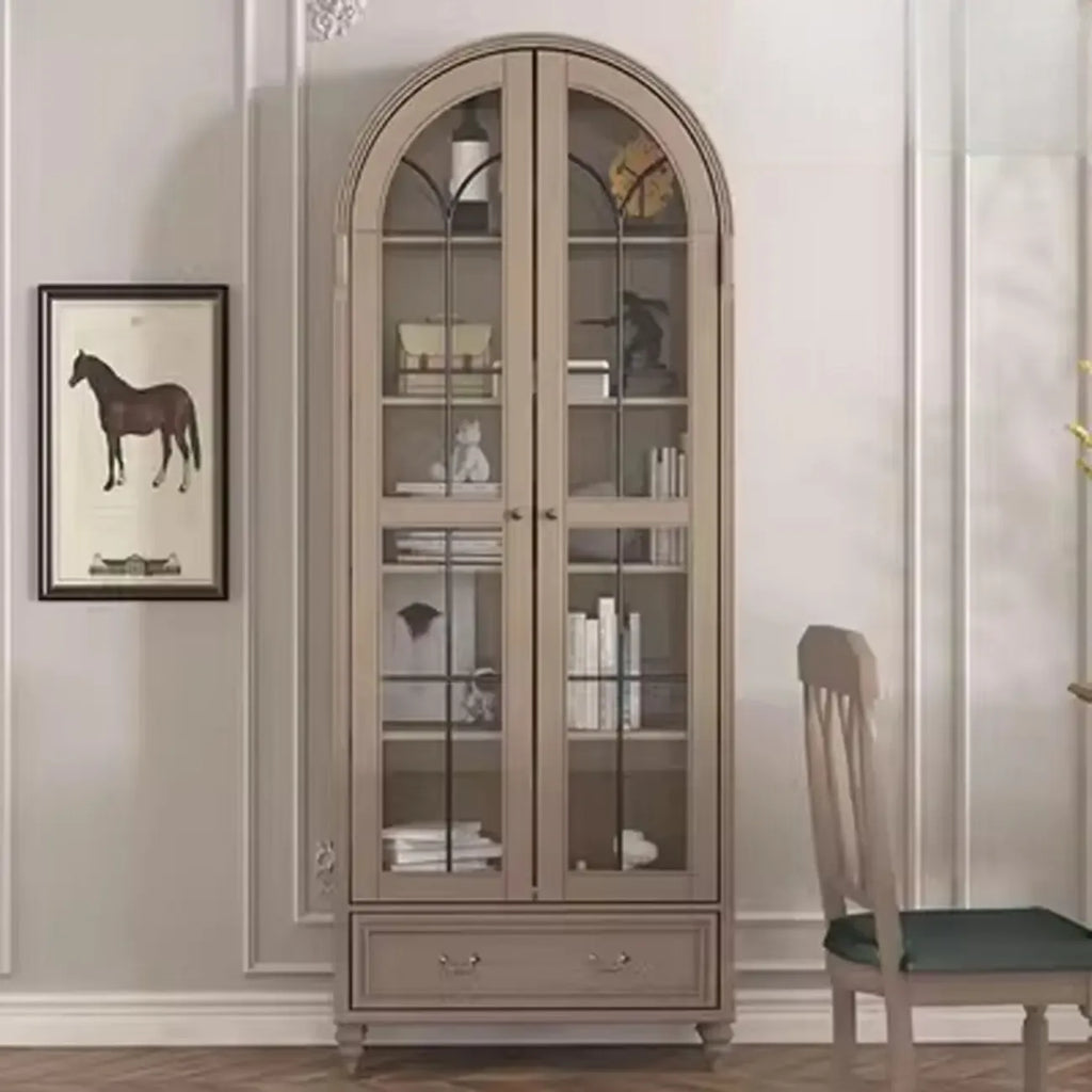 Mobile Espositore Contenitore in Legno Bianco con Ante ad Arco in Vetro