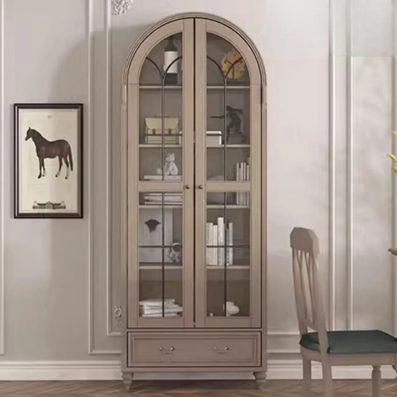 Mobile Espositore Contenitore in Legno Bianco con Ante ad Arco in Vetro