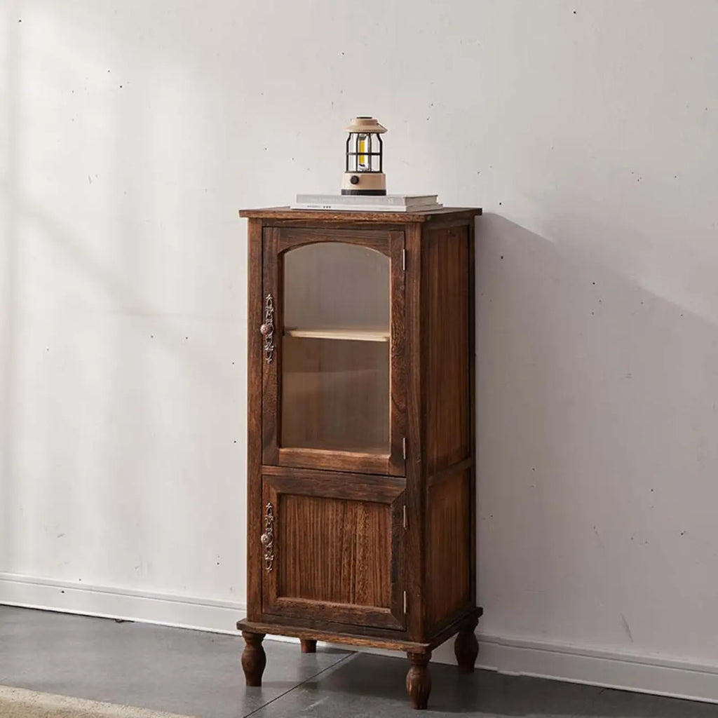 Meuble de rangement d'appoint européen en bois avec porte et tiroir en verre