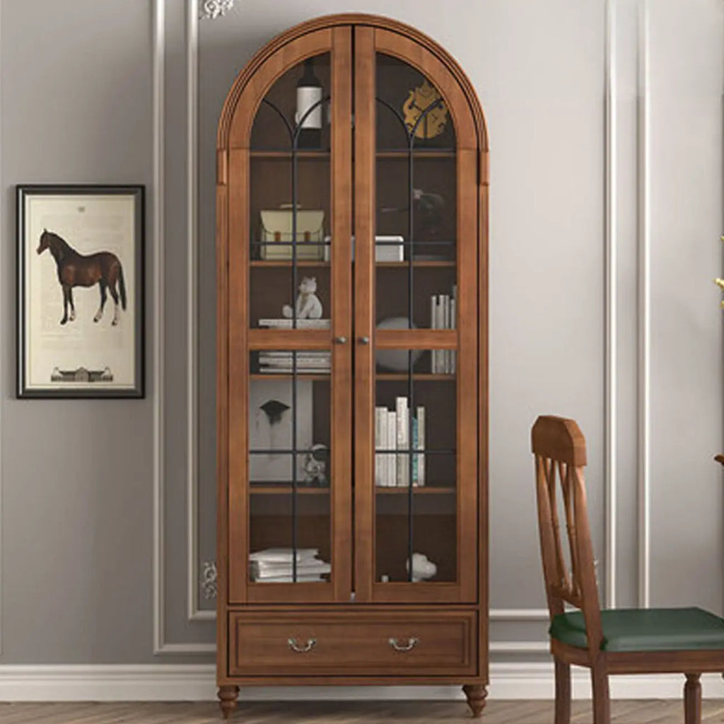 Mobile Espositore Contenitore in Legno Bianco con Ante ad Arco in Vetro