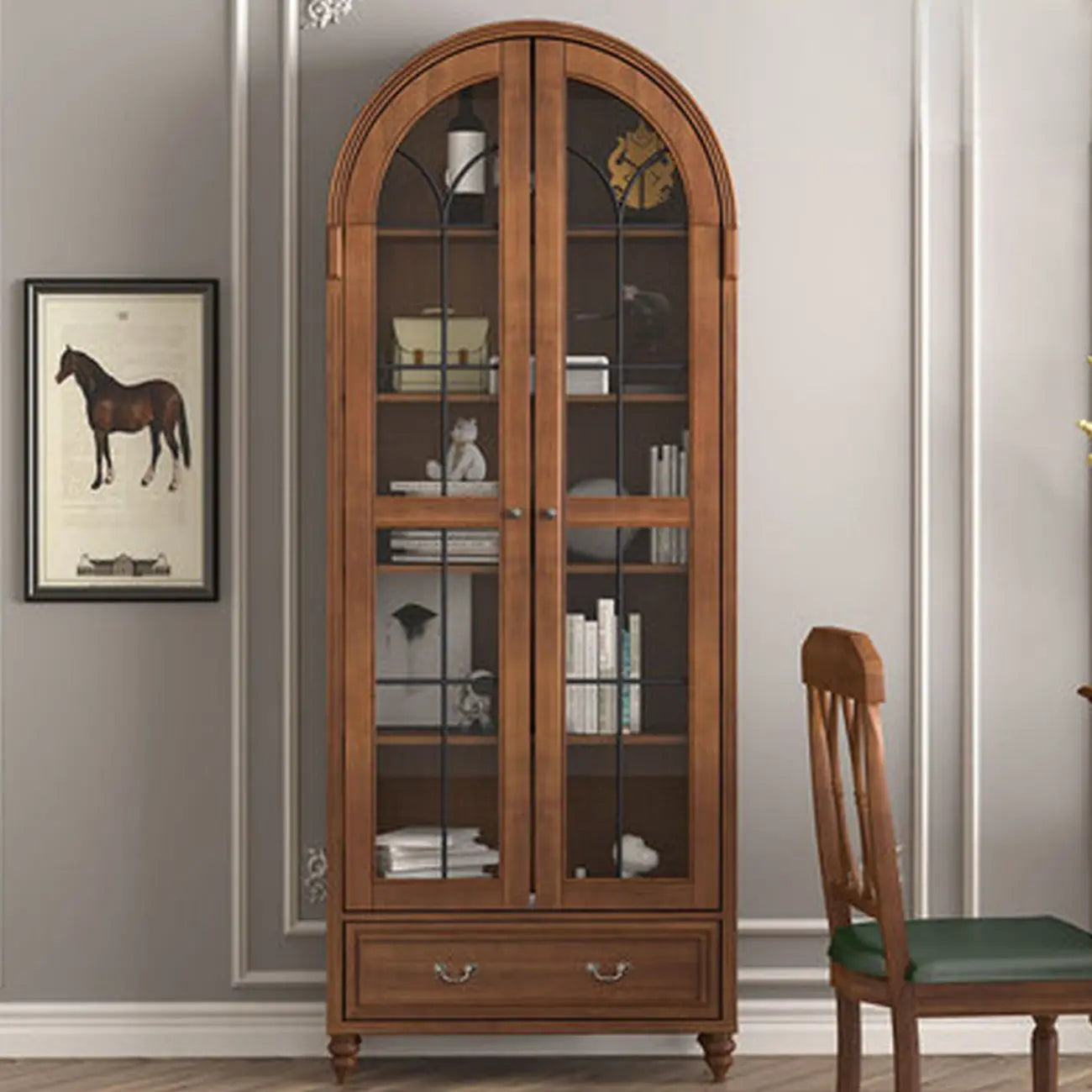 Mobile Espositore Contenitore in Legno Bianco con Ante ad Arco in Vetro