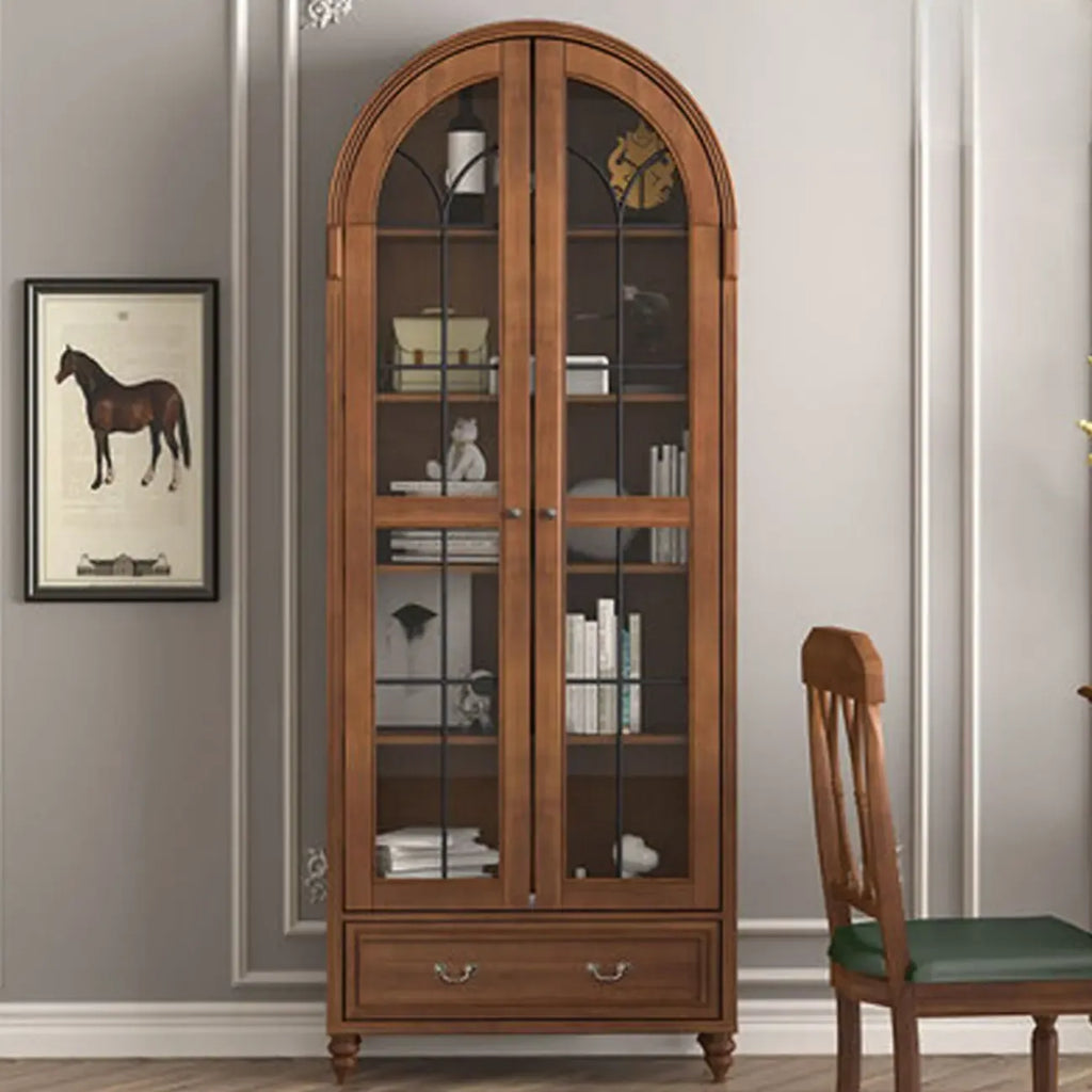 Mobile Espositore Contenitore in Legno Bianco con Ante ad Arco in Vetro