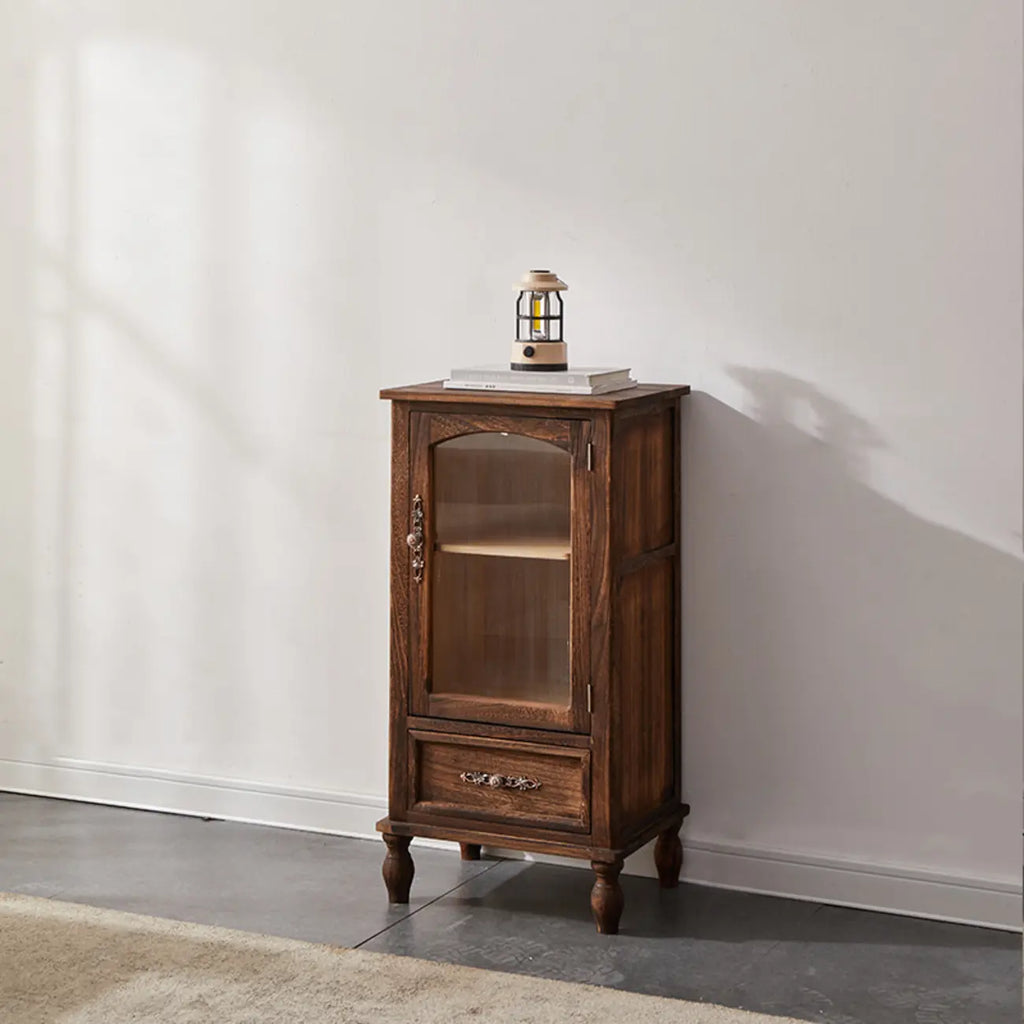 Meuble de rangement d'appoint européen en bois avec porte et tiroir en verre