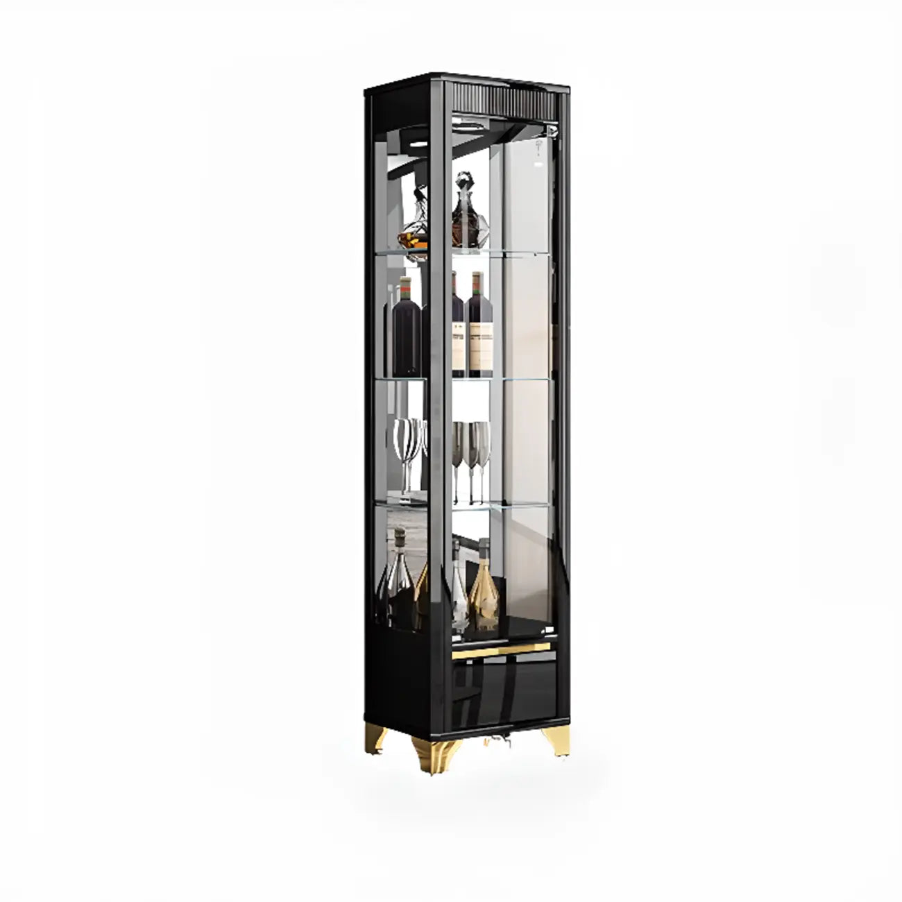 Élégante vitrine en verre noir transparent avec tiroirs