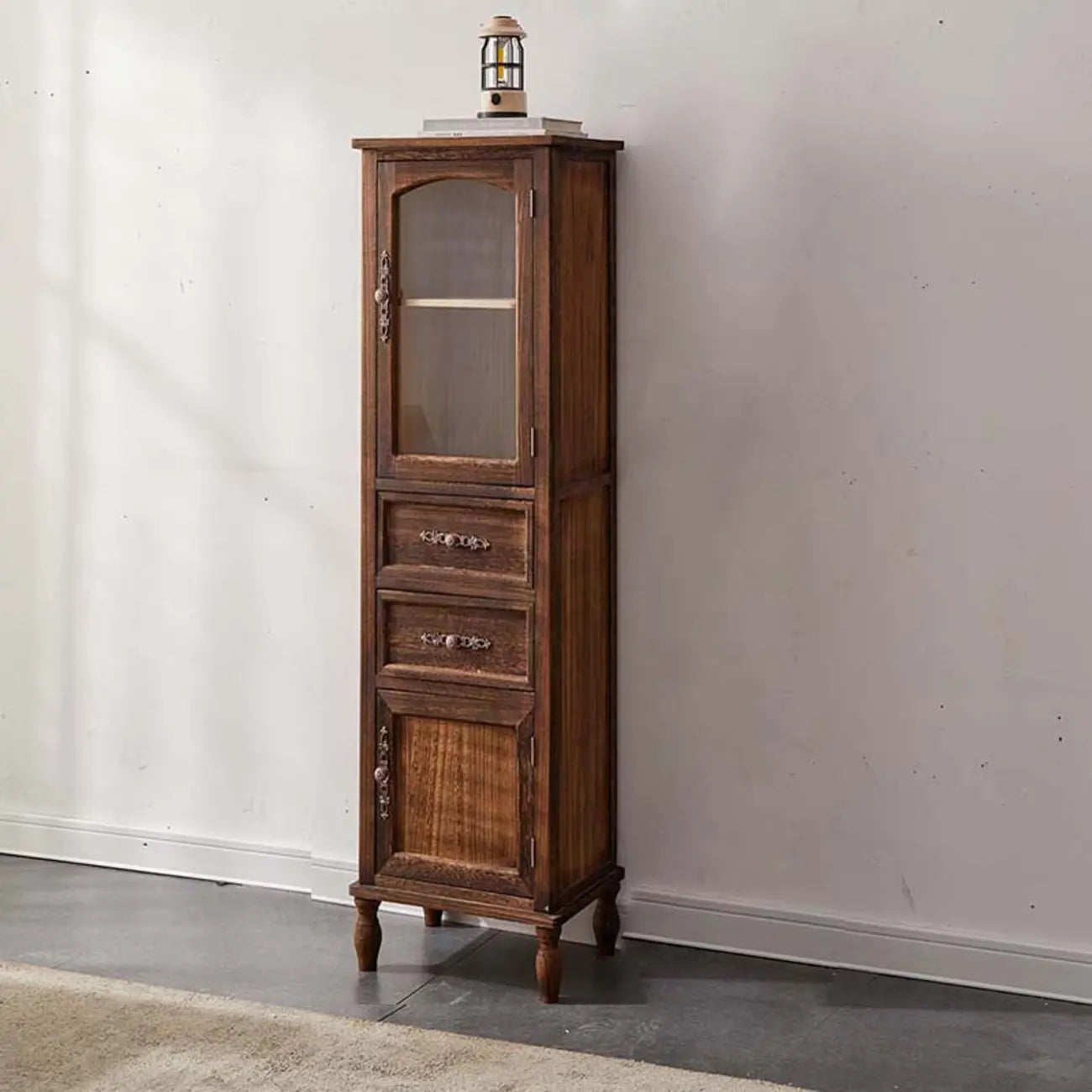 Meuble de rangement d'appoint européen en bois avec porte et tiroir en verre