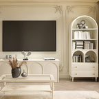 Mobile Espositore Contenitore in Legno Bianco con Ante ad Arco in Vetro