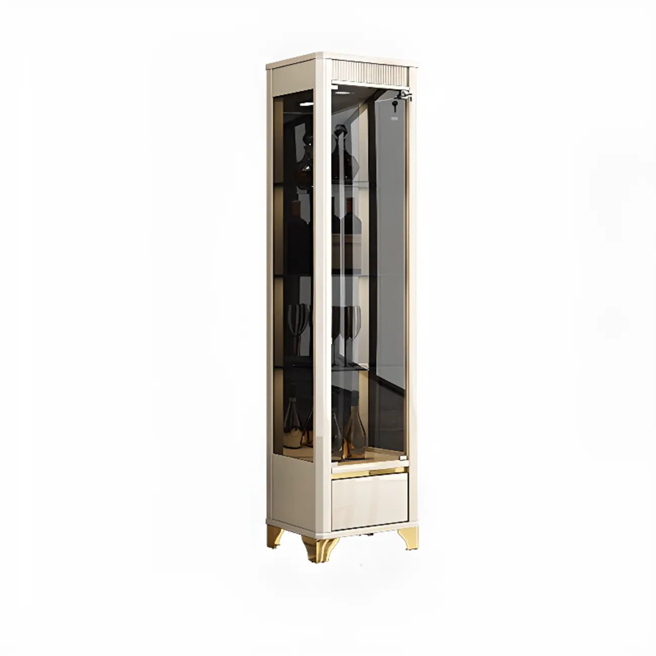 Élégante vitrine en verre noir transparent avec tiroirs