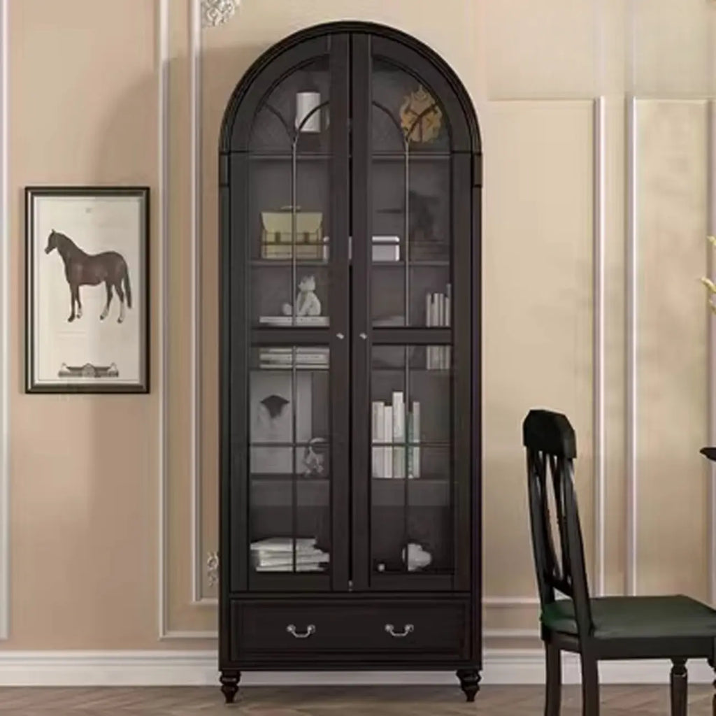 Mobile Espositore Contenitore in Legno Bianco con Ante ad Arco in Vetro