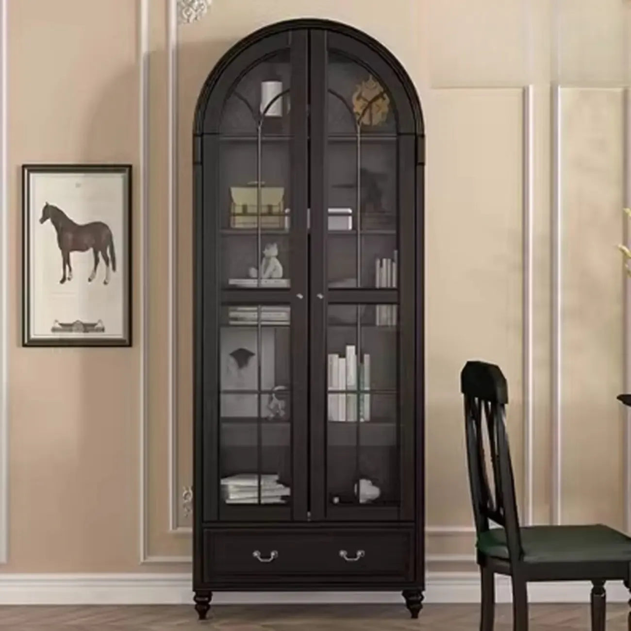 Mobile Espositore Contenitore in Legno Bianco con Ante ad Arco in Vetro