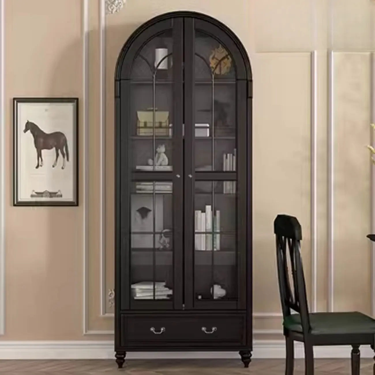 Mobile Espositore Contenitore in Legno Bianco con Ante ad Arco in Vetro