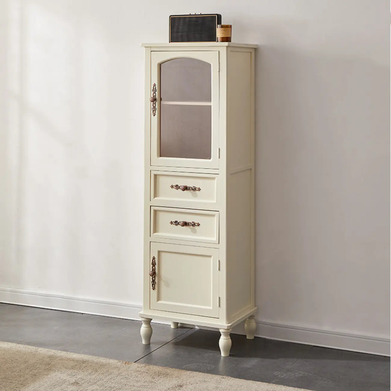 Meuble de rangement d'appoint européen en bois avec porte et tiroir en verre