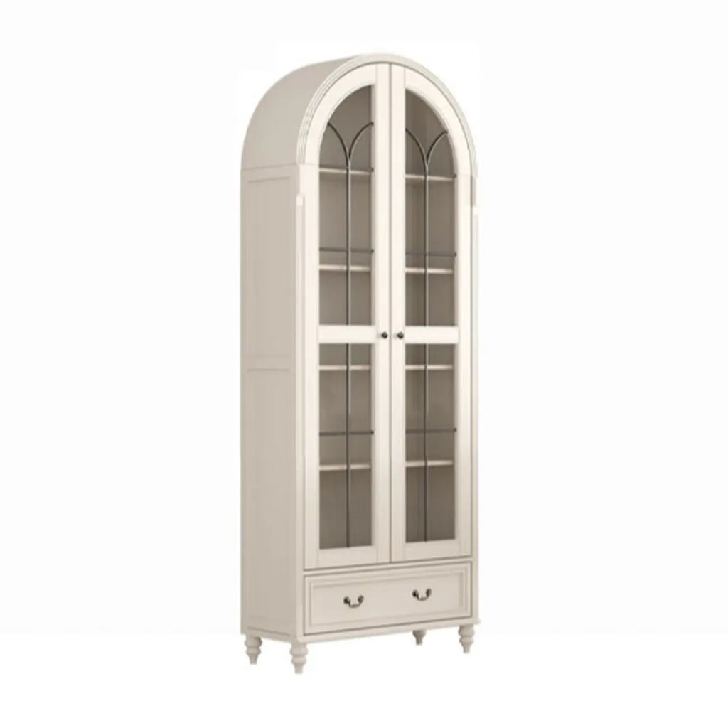 Mobile Espositore Contenitore in Legno Bianco con Ante ad Arco in Vetro